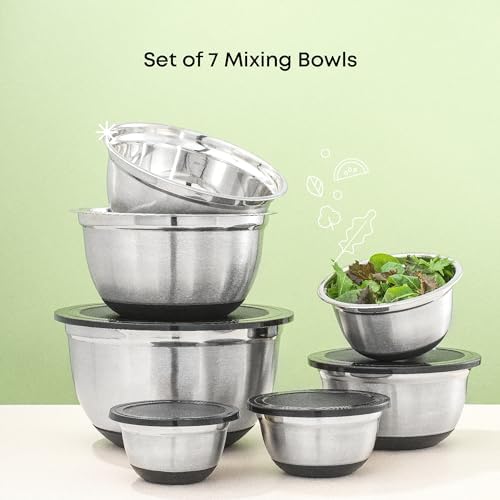 JoyJolt Stainless Steel Mixing Bowls with Airtight Lids, 7 Piece