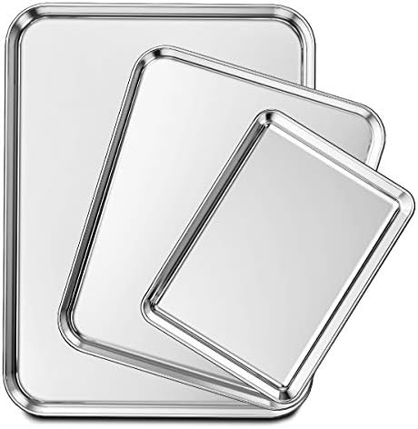 Wildone Baking Sheet Set of 3, Stainless Steel Cookie Sheet Cooking