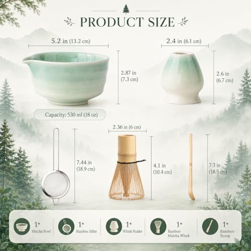 Buucup Japanese Matcha Set with Ceramic Bowl, Whisk & Bamboo Scoop