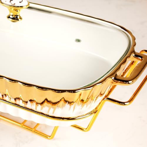 Ceramic 14-Inch 1.6-Quart Casserole Baking Pan with Glass Lid