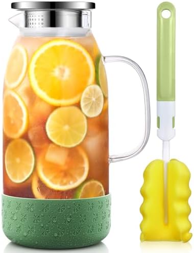 Glass Pitcher with Lid, ZBUFAN 68oz Glass Water Pitcher with Silicone