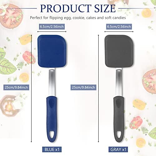 2Pcs Mini Silicone Cookie Brownie Spatula, Solid Flat, Gray, Blue