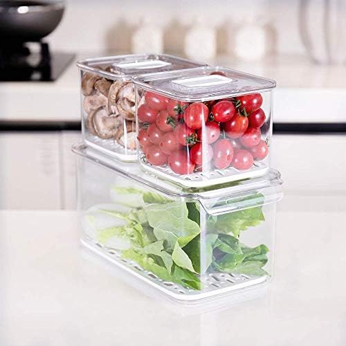SANNO Produce Saver Containers for Refrigerator - Stackable Kitchen