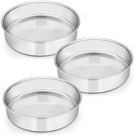 E-far 8 Inch Cake Pan Set of 3, Stainless Steel Round Layer Cake