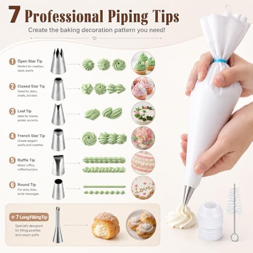 10-Piece Reusable Piping Bags and Tips Set-Cotton Baking Kit with
