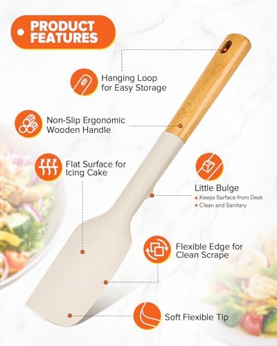 Badiano Silicone Spatula Spoon Set for Nonstick Cookwares, 4 Pack