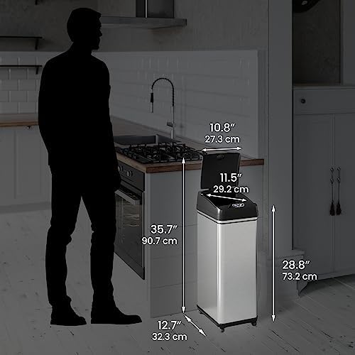 iTouchless 13 Gallon Sensor Kitchen Trash Can, 4 Wheels