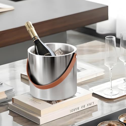 Bakpoco Double-Wall Vacuum Insulated Ice Bucket with Lid, Scoop, Ice