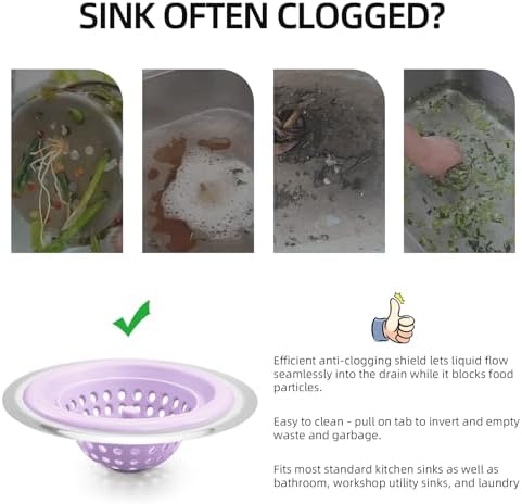 Silicone Strainer for Kitchen Sink, 2 Pack, Stainless Steel