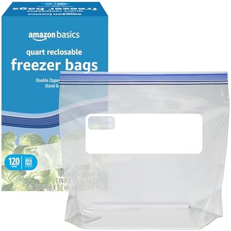 Amazon Basics Quart Freezer Storage Bags, 120 Count