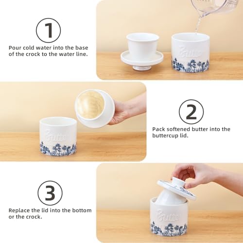 Butter Crock with Lid for Countertop, Chinoiserie Butter Bell Dish