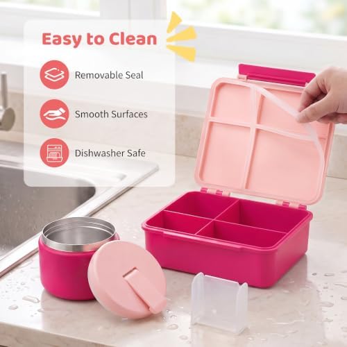 Pawtong Bento Lunch Box with 8oz Soup Thermo (Pink)
