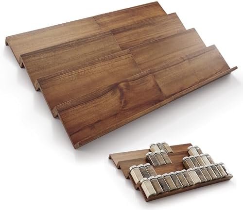 Tinamo Acacia Wooden Spice Rack Organizer for Cabinet, 8 Pcs, Walnut