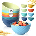 Teivio 16Pcs Cereal Bowls, 26oz Wheat Straw Bowl Set, Plastic Snack