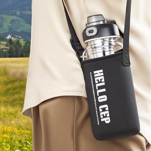 34oz Glass Water Bottle with Capacity Mark & Sleeve, BPA-Free Tea