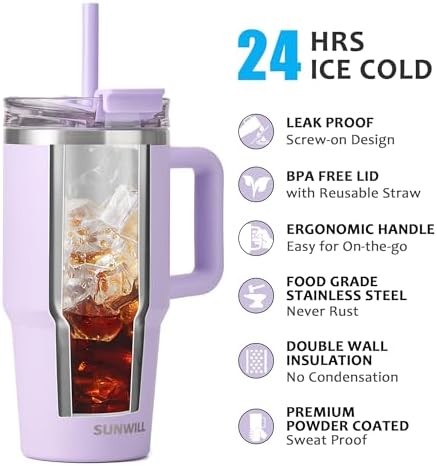 SUNWILL 20 oz Tumbler with Handle and Straw Leak Proof,Travel Coffee