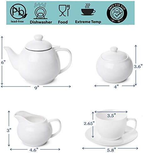 BTaT Royal Tea Set - 4 Porcelain Tea Cups (8oz), Pot (32oz), Creamer &
