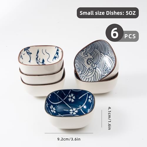 Small Ceramic Dipping Bowls, 5OZ, Blue Ocean, Set of 6