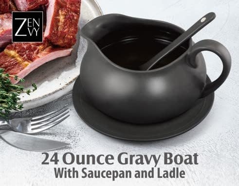 24 Oz Gravy Boat | Ceramic White Gravy Dish Set | Includes Gravy Boat