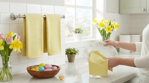 Serafina Home Light Butter Yellow Kitchen Hand Dish Towels: Oversized
