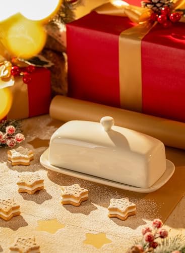 Sweese Butter Dish with Lid, Porcelain Butter Container, 7.8 Inch