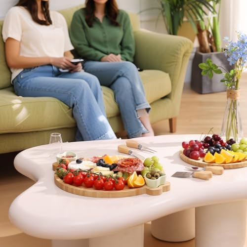 Charcuterie Boards,Cute Bamboo Cheese Board,House Warming Gifts New Home,Wedding Bridal Shower Gift,Valentine Birthday Mother's Day for Women Mom,Round Meat Fruit Serving Tray Platter