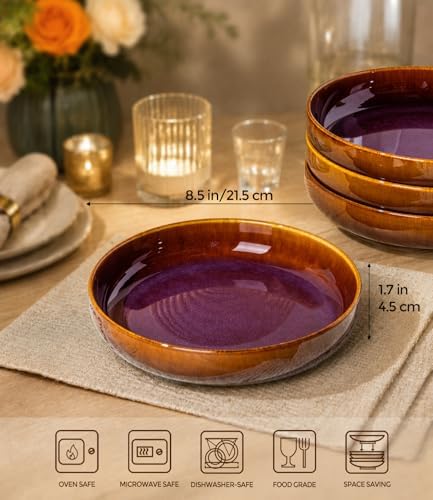 theterra 8.5" Ceramic Pasta Bowls Set of 4, Salad Bowls