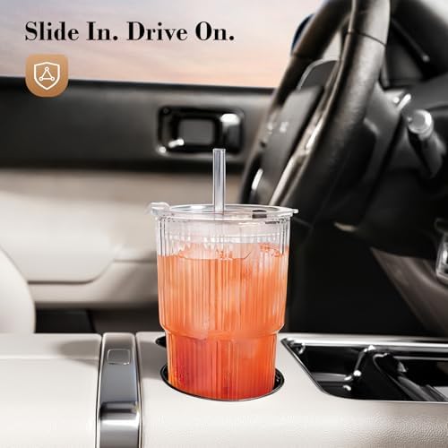 20oz Iced Coffee Cups with Lids, Ribbed Glass Cups with Lids and