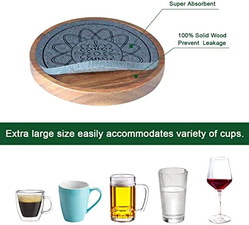 Wood Coasters for Drinks, Absorbent Coaster Sets of 5, Drinks Coasters