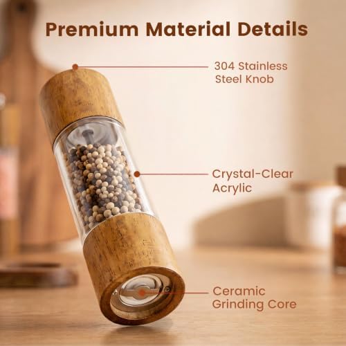 Wooden Salt and Pepper Grinder Set, 8 Inch