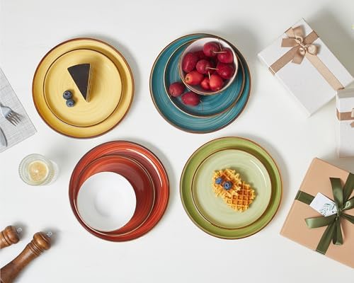 ONEMORE Plates and Bowls Set 12 Pcs,Stoneware Dinnerware Sets for 4