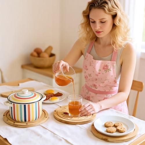 WUWEOT 3 Pack Wooden Round Trivets for Hot Dishes, 8.6 Inch Heat