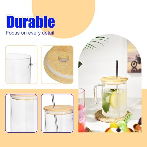 AGH 6 Pack Glass Sublimation Cups With Handle, 16oz Transparent Blanks