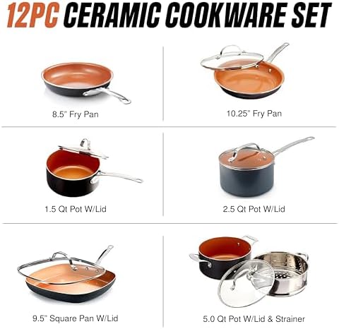 GOTHAM STEEL 12 Pc Titanium Ceramic Cookware Set Nonstick, Diamond