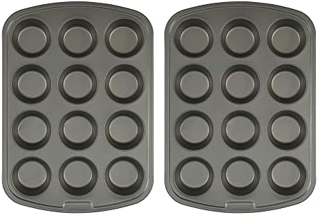 GoodCook Nonstick Steel 12-Cup Muffin Pan, Gray, Set of 2