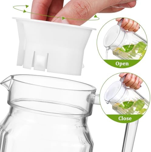 2 Pcs 20oz Plastic Pitcher with Lid - 600ml Cold/hot Acrylic Water Jug