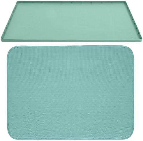 GORILLA GRIP Silicone Under Sink Mat, 34x22, Mint and Microfiber Dish