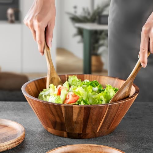 Wooden Salad Bowls, Large Acacia Wood Serving Bowl with Utensils