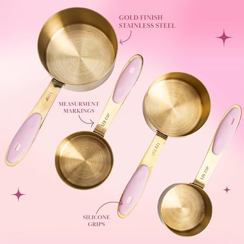 Paris Hilton Measuring Cups and Spoons Set, Stainless Steel with Pink