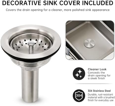 Silver Kitchen Sink Basket Strainer, Cover & 1-1/2" Tailpiece Kit