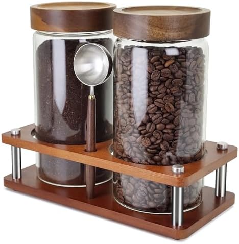 Glass Coffee Grounds Container with Shelf, 2 × 45 oz Glass Coffee