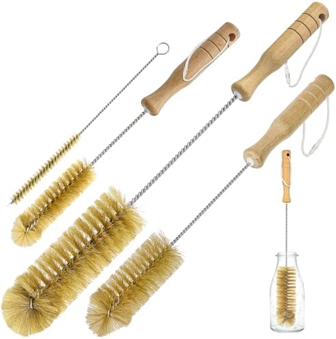 Boar Bristle Bottle Brush Set (4 Pack) - Straw & Water Bottle Cleaner