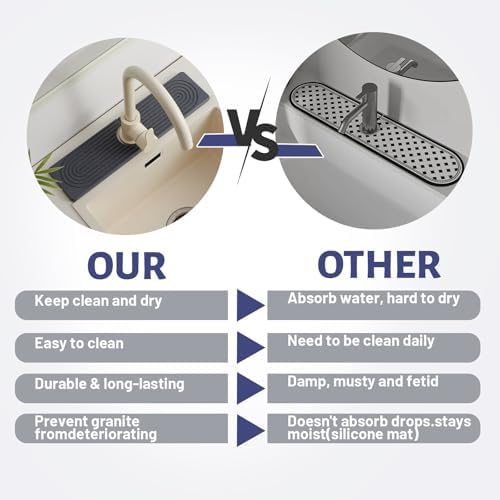 Stone Faucet Mat for Kitchen Sink, Faucet Mat Fast Drying Diatomite