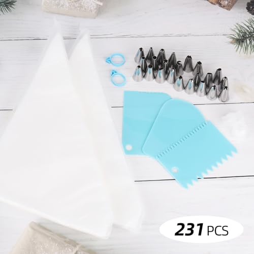 Piping Bags and Tips Set 12 in 200 Piping Bag, 231 Pcs Frosting Piping