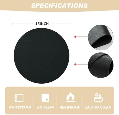 Artoid Mode Black Faux Leather Placemats Set of 4, 15 Inch Waterproof