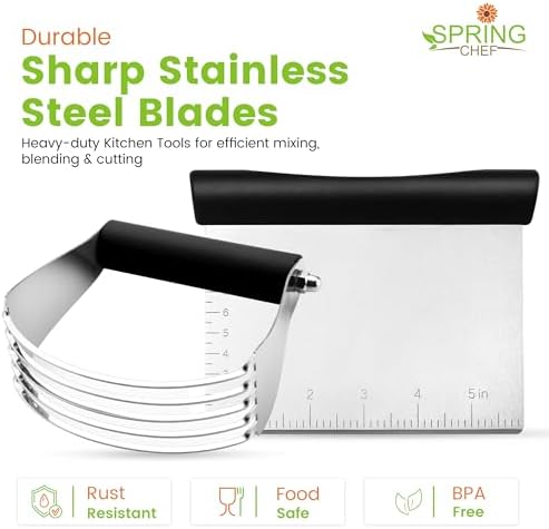 Spring Chef Stainless Steel Dough Blender & Bench Scraper Set, Black