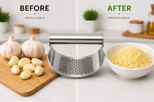 Stainless Steel Garlic Press with Silicone Peeler