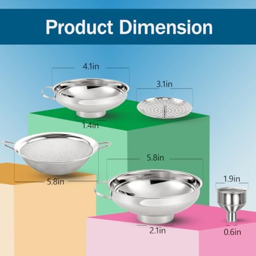 Canning Funnel for Filling Mason Jar, 5 in 1 Funnels Set with Mesh