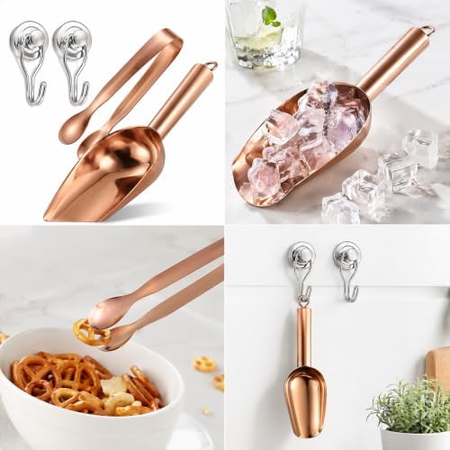 Rose Gold Stainless Steel Ice Scoop Set with Clip & 2 Hooks for