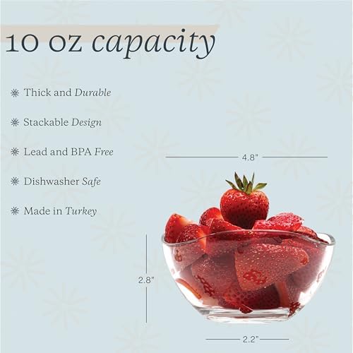 Vikko Dessert Bowls, Set of 6 Small Glass Bowls, 10 Ounce Ice Cream